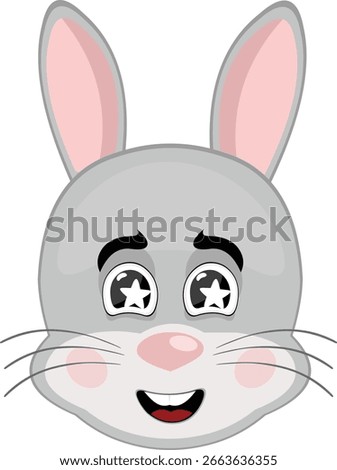 vector illustration emoticon character face rabbit rodent animal, marveling with stars in his eyes