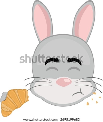 vector illustration emoticon character face rabbit rodent animal eating bakery food croissant