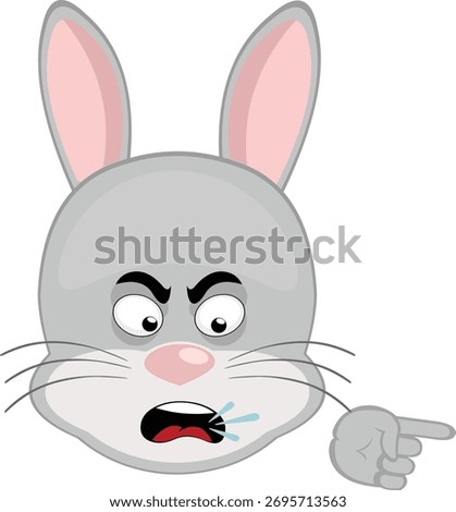 vector illustration emoticon character face rabbit rodent animal, with a gesture of the index finger of the hand accusing and condemning
