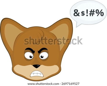 vector illustration emoticon character face fox animal, with a speech bubble and insult text