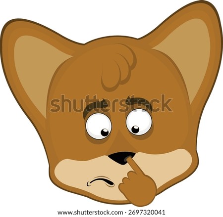 vector illustration emoticon character face fox animal picking your nose looking for a mucus with your finger hand