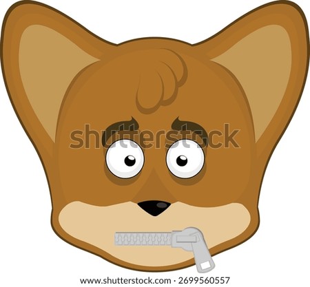 vector illustration emoticon character face fox animal, with a zipper in the mouth in the concept of silence