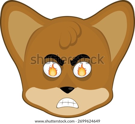 vector illustration emoticon character face fox animal, with a furious expression and fire flame in his eyes