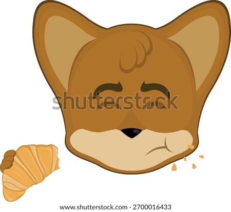 vector illustration emoticon character face fox animal eating bakery food croissant
