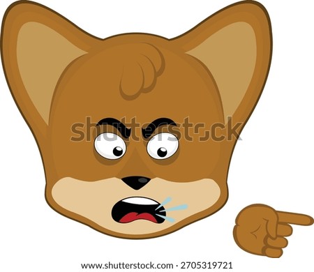 vector illustration emoticon character face fox animal, with a gesture of the index finger of the hand accusing and condemning