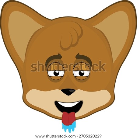 vector illustration emoticon character face fox animal, with a desire expression, tongue out and drooling saliva