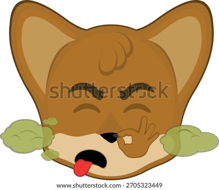vector illustration emoticon character face fox animal, with an yuck bad olor expression