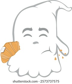 vector illustration emoticon character ghost cartoon, eating bakery food croissant