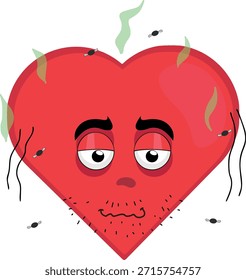 vector illustration emoticon character heart cartoon, dirty with bad smell and surrounded by flies