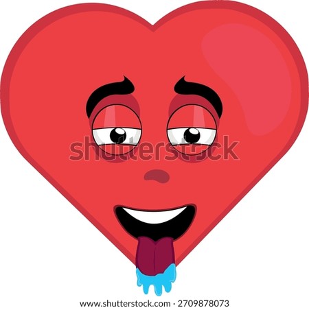 vector illustration emoticon character heart cartoon, with a desire expression, tongue out and drooling saliva