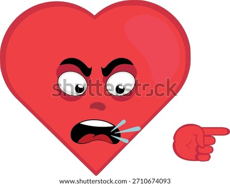 vector illustration emoticon character heart cartoon, with a gesture of the index finger of the hand accusing and condemning