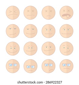 Vector illustration emoticon clipart with different cartoon faces in flat style vector illustration