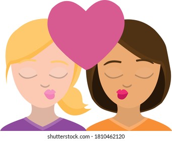 Vector illustration of emoticon concept of two women in love