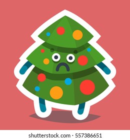 Vector illustration emoticon emoji icon on theme of winter holiday. Autumn emoticon Christmas and New Year. Happy New Year Fir Tree