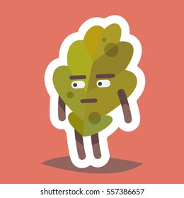 Vector illustration emoticon emoji icon on theme of autumn holiday. Autumn emoticon happy thanksgiving day. Suspicious Leaf