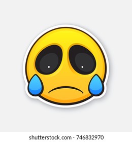 Vector illustration. Emoticon for expressing emotion of sadness, disappointment and crying. Grief or sorrow emoji. Icon for expression of feelings. Sticker with contour. Isolated on white background