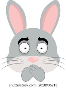 Vector illustration of emoticon of the face of a cartoon rabbit covering his mouth with his hands