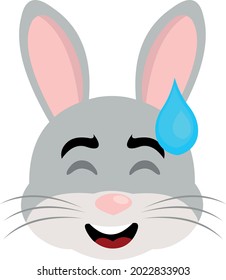 Vector illustration of an emoticon of the face of a cartoon rabbit with an expression of shame and a drop of perspiration on his head