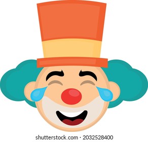Ilustración vectorial del emoticono de la cara de un payaso de dibujos animados con sombrero y lágrimas de alegría