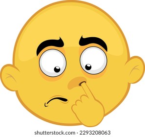 vector illustration emoticon face of a cartoon character yellow picking his nose