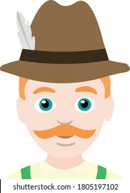 Vector illustration of emoticon of the face of a classic German man with a hat