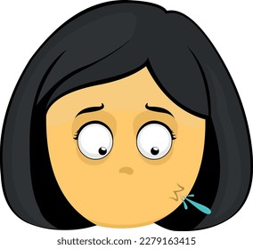 vector illustration emoticon face of a girl cartoon yellow color spitting