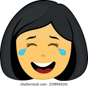 Vector Illustration Of Emoticon Of The Face Of A Yellow Cartoon Woman With Tears Of Joy And Laughter