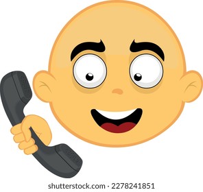 vector illustration emoticon of the face of a yellow cartoon character talking on the phone