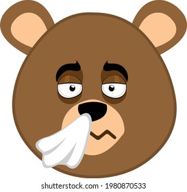 Ilustración vectorial del emoticono de la cabeza de un oso de dibujos animados, frío y con un tejido en la nariz