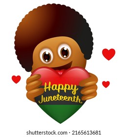 Vector illustration of emoticon holding heart symbol of Juneteenth insignia
