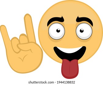 Vector illustration of emoticon making heavy metal gesture and sticking out his tongue
