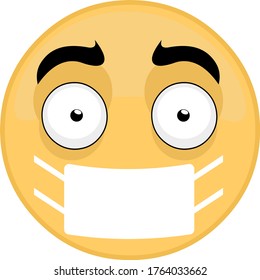 Vector illustration of emoticon with a medical protection mask