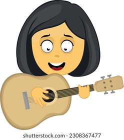 vector illustration emoticon woman cartoon yellow color playing the guitar