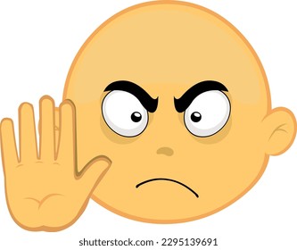 vector illustration emoticon of yellow cartoon character face with a hand gesture saying no