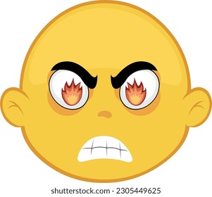 vector illustration emoticonon character face cartoon furious yellow with fire in eyes