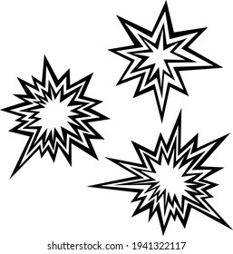 Vector illustration of emoticons of explosive collisions in black and white