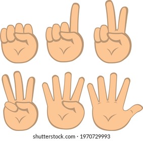 Vector illustration of emoticons of hands counting to number five