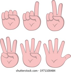 Vector illustration of emoticons of hands counting to number five