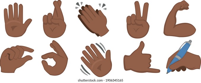 Vector illustration of emoticons of hands with different gestures