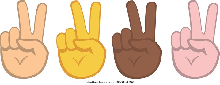 Vector illustration of emoticons of hands making the gesture of love and peace