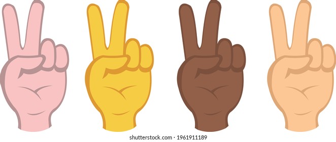 Vector illustration of emoticons of hands making the symbol of love and peace