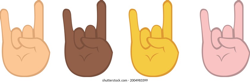 Vector illustration of emoticons of hands making horn or heavy metal gesture