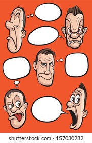 Vector illustration of emotion faces with speech balloons vector collection. Easy-edit layered vector EPS10 file scalable to any size without quality loss. High resolution raster JPG file is included.