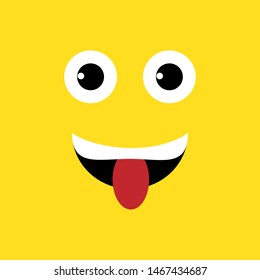 Vector illustration. Emotion squared. Flat design. Yellow smiling face with tongue