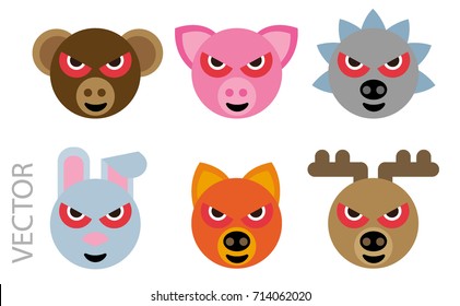 Vector illustration of an emotional animal faces