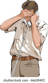 Vector illustration of emotional man to speak on the phone