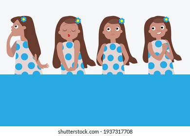 Vector illustration of emotional set of young lady.