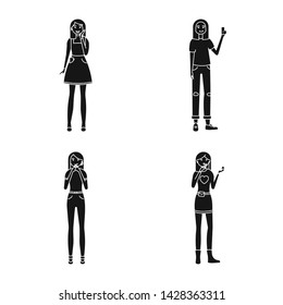 Vector illustration of emotions and female icon. Set of emotions and body stock vector illustration.