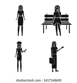 Vector illustration of emotions and female logo. Collection of emotions and body stock vector illustration.