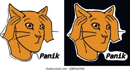 Vector illustration. Emotions. Panic, fear, fright. Caricature. 2 variants of one illustration: on a black background and on a white background. Red cat, cartoon.